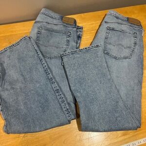 2 American‎ Eagle Mens EasyFlex Straight Leg Light Wash Denim Jeans 36x32 Blue